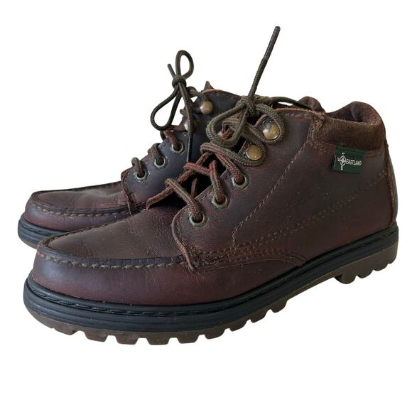 Vintage Eastland leather lace up chukka Moc toe ankle boots. 90s Y2K brown 8.5 - Picture 1 of 13